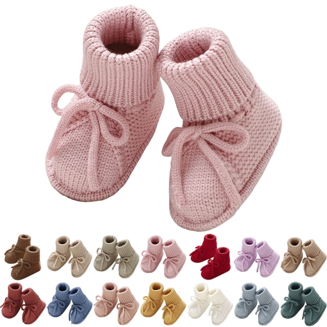 Dakaela Chaussons-Chaussettes pour Nouveau-Né Bébé Tricotés Garçons Filles Premiers Pas Bottes Souples pour Berceau Chaussons Chaussons d'Intérieur pour Bébé Rouges Taille 2,5