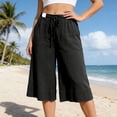 thumbnail image 2 of RUTAYY Women's Pants Casual Wide Leg Solid Color Cropped Bottoms Comfortable Loose Fit Fashion Relaxed Ankle Length Everyday Wear with Drawstring Trendy Vibrant Trousers, 2 of 4
