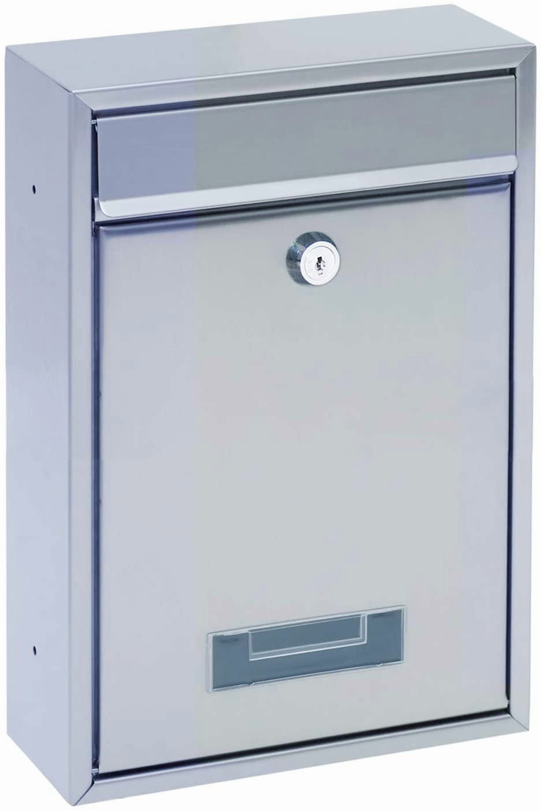 Metel Mail Boxes, Wall Mount Mailbox Square Metal Newspaper Inbox Lockable Large Capacity Mailbox with 2 Keys Silver (8.38“ * 3.35” * 12.59“)