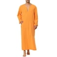 thumbnail image 2 of INSPIRE CHIC Men's Pajamas Cotton Sleepwear V-Neck Side Split Long Gown with Pocket XL Orange Yellow, 2 of 5