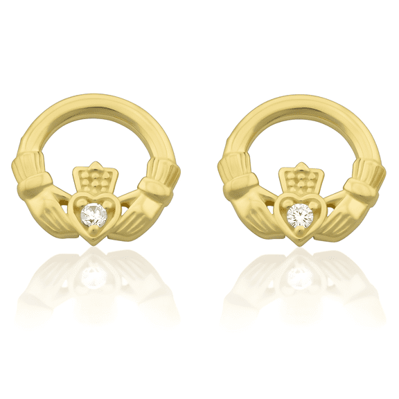 VINALI 14K Solid Yellow Gold Cz Womens Tiny Celtic Claddagh Heart Stud Earrings - 0.23in