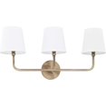 thumbnail image 1 of Capital Lighting 119331AD-674 Dawson - Tocador decorativo de tela blanca para baño, montaje en pared, 3 luces, 180 vatios totales, 12 pulgadas de alto x 26 pulgadas de ancho, latón envejecido, 1 of 4