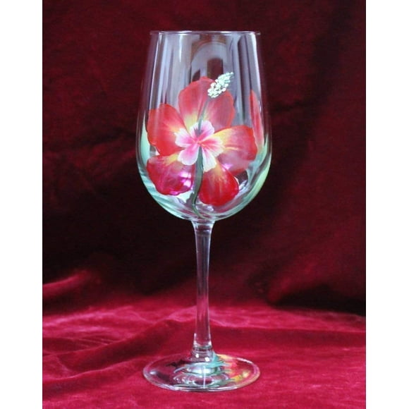 Hand Painted Wine Glasses - Hibiscus Red (Set of 2)