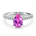 thumbnail image 3 of Gem Stone King 10K White Gold Pink Created Sapphire and E - F Lab Grown Diamond Engagement Ring for Women | 1.80 Cttw | Pear Shape 9X6MM | Gemstone September Birthstone | Size 7, 3 of 6
