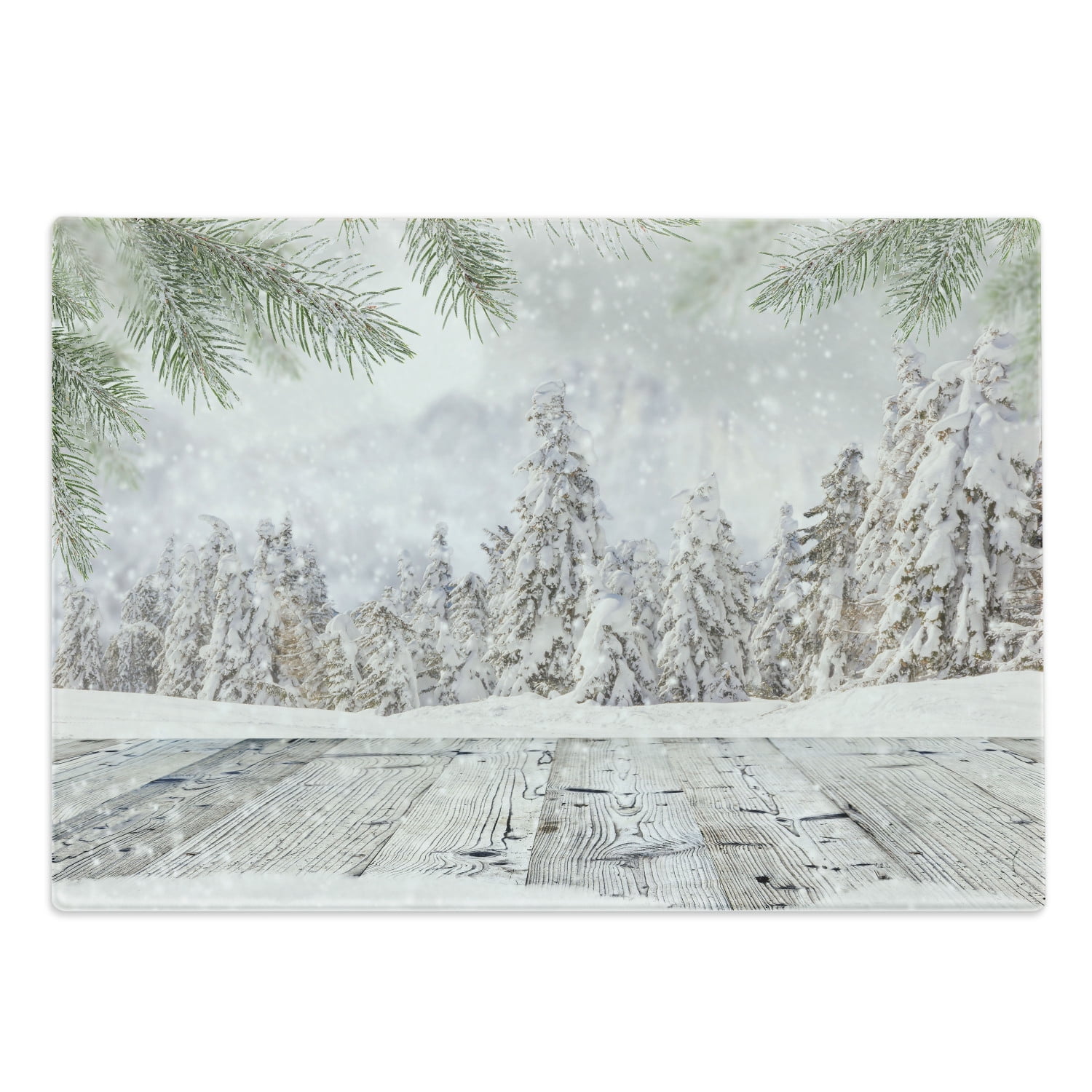 Winter Cutting Board, Abstract Christmas Theme Snow Covered Forest and ...