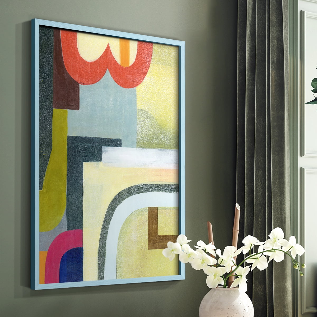 City of Rainbows II Framed Print in Blue Solid Wood Framed Print No Nail Hanging