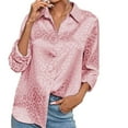 thumbnail image 2 of Pink Women Shirts, Women'S Satin Button Down Shirts Roll Up Long Sleeve Lapel V Neck Printed Casual Work Blouses Tops,Women Shirts S, 2 of 7