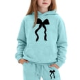 thumbnail image 2 of Girls Bow Print Hoodie 2 Piece Tracksuit, Kids Long Sleeve Hooded Sweatshirt Jogger Pants Set for School Daily Casual Wear(Sky Blue1,6-7 Years), 2 of 3