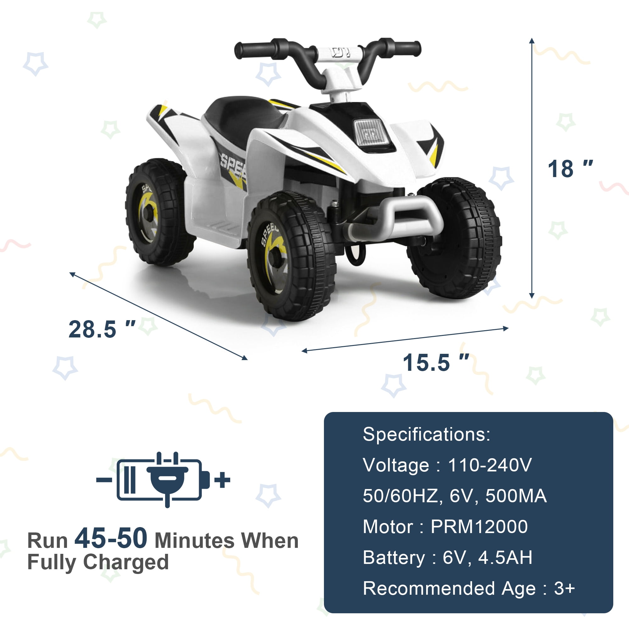 Resenkos 6V Kids Ride On Electric ATV, Ride Car with 4 Wheels, Ride-On Toy for Toddlers 1-3 Boys & Girls(White)