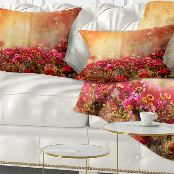 Designart Spring Little Flowers at Sunset - Floral Throw Pillow - 12x20