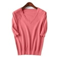 thumbnail image 6 of Fartey Womens Short Sleeve Sweaters Fashion Elegant V Neck Knitted Tops Dressy Casual Solid Color Work Blouses Loose Comfy T Shirt Sweater Pink M-3XL, 6 of 7