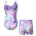 thumbnail image 2 of Ocealan Girls Floral Printed Gymnastics Leotard Shorts 2 Pcs Dance Outfit Tumbling Bodysuits Colorful Shadow 16, 2 of 5