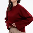 thumbnail image 7 of Womens Solid Color Soft Knit Sweaters Long Sleeve Crew Neck Pullover Sweater Casual Basic Loose Fit Sweater Tops, 7 of 7