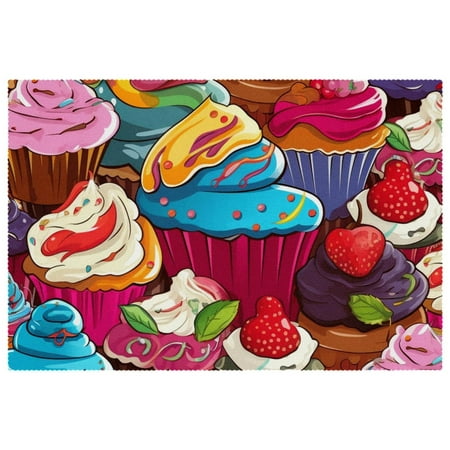 

Placemats Set of 6 Table Placemats for Home Holiday Party Abstract Cartoon Cupcake