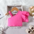 thumbnail image 3 of WOYY Little Girls Summer 2pcs Outfits One Shoulder Sleeveless Solid Camisole Top Shorts Set, 3 of 8
