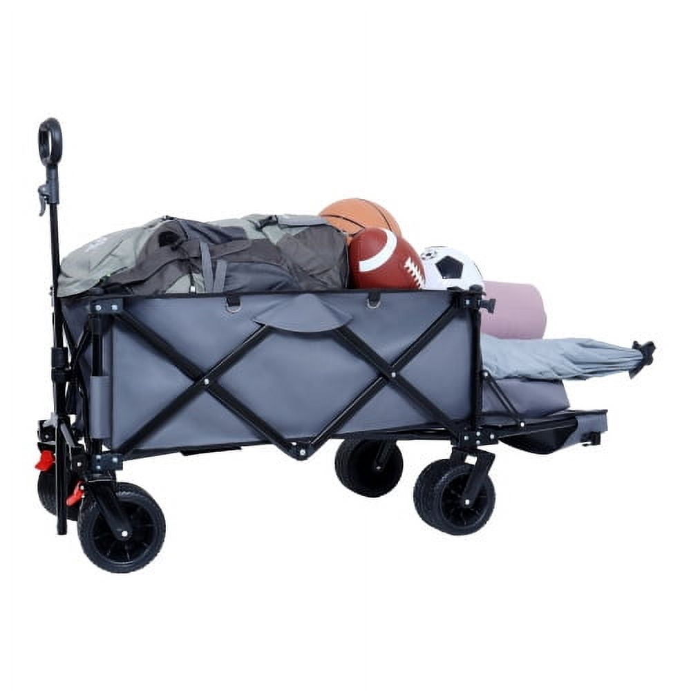 Foldable Wagon with Extended Tailgate, Extra Long Extender Wagon Cart,Beach Wagon Cart Heavy Duty 400LBS with Large All-Terrain Beach Wheels, Gray