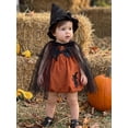 thumbnail image 3 of RUINIXCW Newborn Baby Girl Halloween Witch Costume Infant Girl Cosplay Party Outfit Orange Sleeveless Corduroy Tops Tulle Cloak Witch Hat Set, 3 of 10