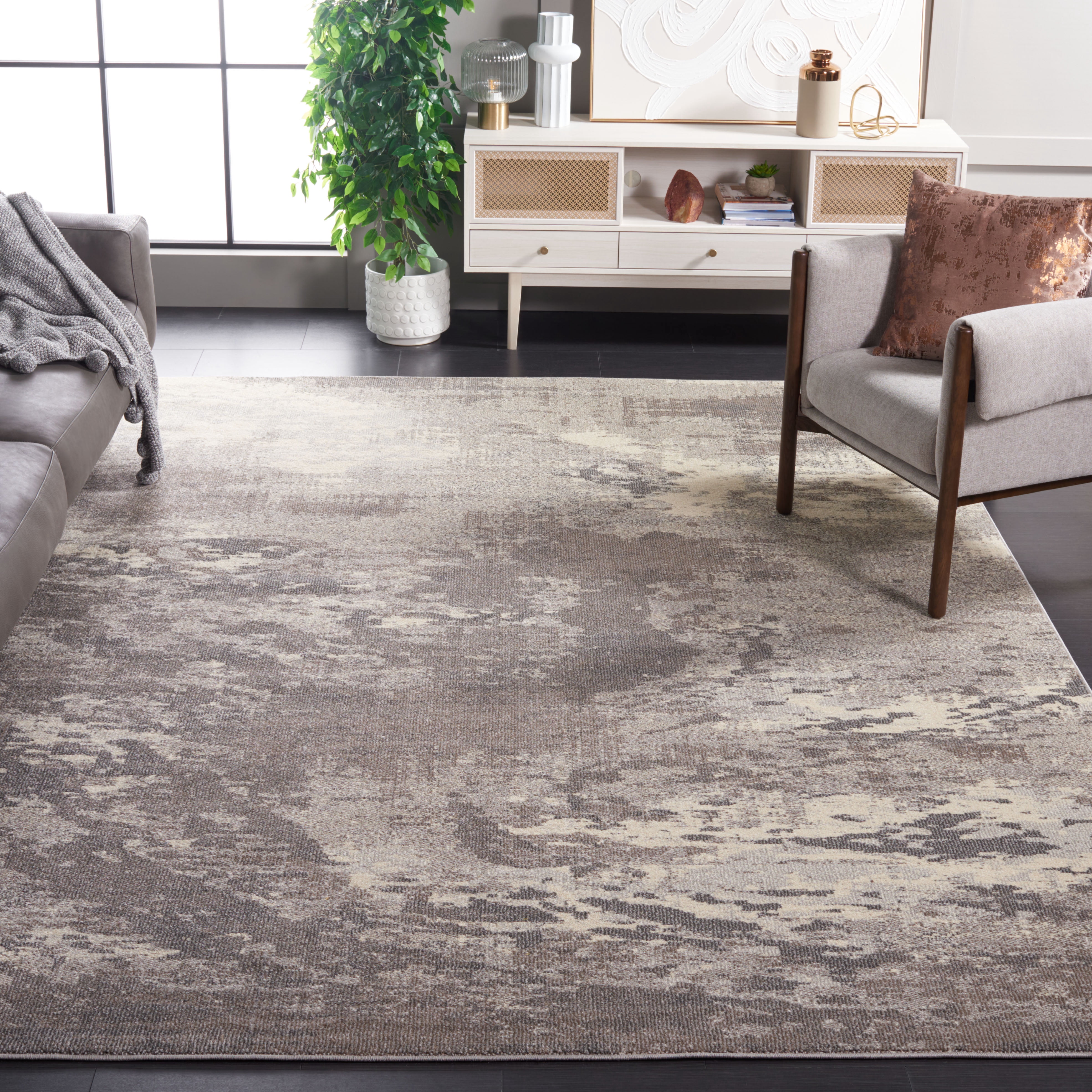 SAFAVIEH Madison Oscar Abstract Distressed Area Rug, Beige/Grey, 8' x 10'