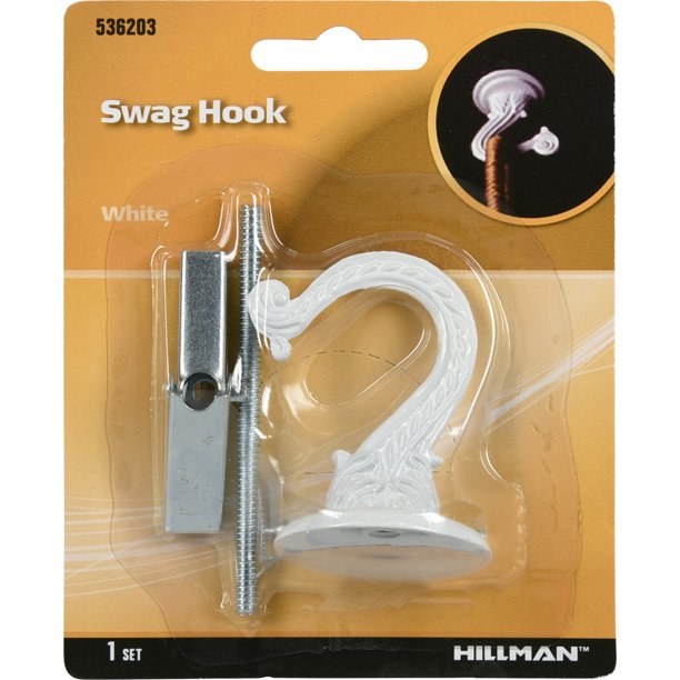 Hillman Decorative White Swag Hook, Wood or Drywall Surfaces (30lb