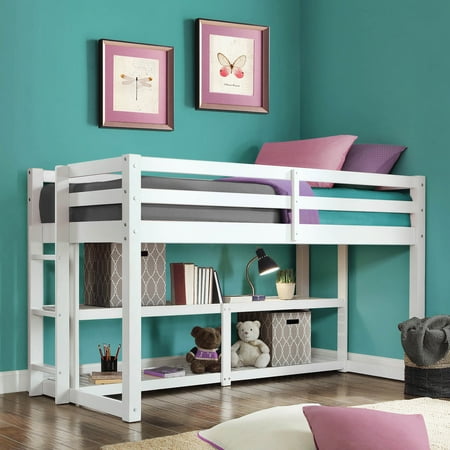 Kids Solid White Wood Loft Twin Bunk Bed Frame With Under Bed Storage Shelves 764053512094 Ebay