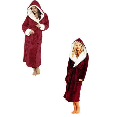 

Dtydtpe Women Winter Plush Lengthened Shawl Bathrobe Home Clothes Long Sleeved Robe Coat 100 Cotton Sleep Shirts *2PCS