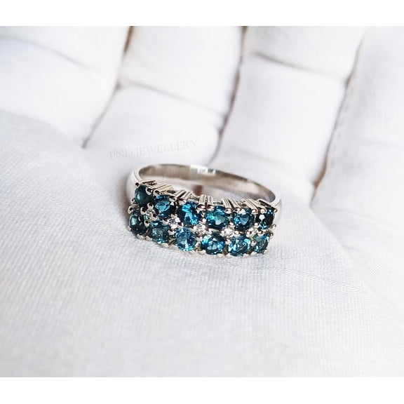 Blue Topaz Round Stone Ring, London Blue Topaz Ring Wedding Ring, Birthstone Ring, Anniversary Ring, Gift for her