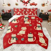 Manfei Cartoon Cat Animal Bedding Comforter Set, Kawaii Kitten Lover Twin Comforter Sets, Christmas Hat Snowflake Reversible Bedding Set, Breathable Home Decor, 2 Pieces