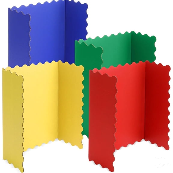 4 Pack 21" x 14" Trifold Poster Board Rainbow Corrugated Scalloped 3 Fold Display Boards Foldable Business Paper Board for Presentation Science Fairs Event School Projects