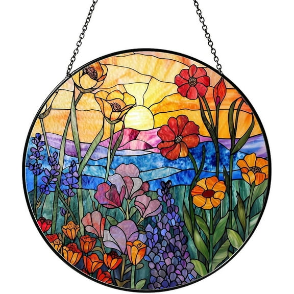 Wildflowers Sun Catcher Stained Glass Window Hanging – Handmade Plant Lover Gift, Floral Window Decor, Christmas & Birthday Gift for Women
