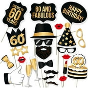 60th Birthday Photo Booth Props  Fabulous Sixty Party Decoration Supplies for Him and Her, Funny Sixtieth Bday Photobooth Backdrop Signs for Men and Women, Black and Gold Picture Decor  34 Pieces