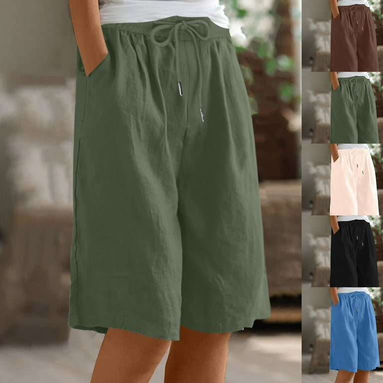 Dvprdro ‌‌‌Oversized Cotton Linen Shorts for Women Classic Elastic