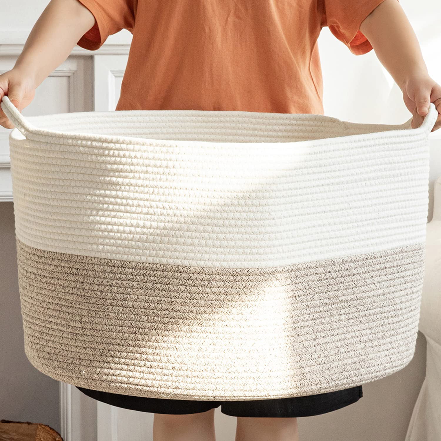 Extra Large Premium-Quality Rope Basket 22" X 14" for Toy Baskets Woven Laundry 