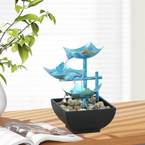 Tiered Water Fountain Flowing Water Decorative with LED Lights Meditation Waterf