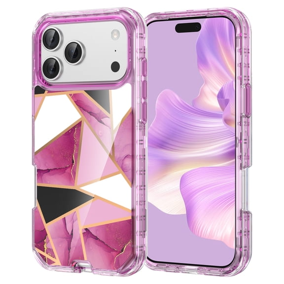 TECH CIRCLE Stylish Colorful Marble Series Phone Case for iPhone 15 (6.1", 2023), 3-Layer Protection Shockproof Drop Proof Protective Cute Cover, Slim Fits and Lightweight, Purple/Black