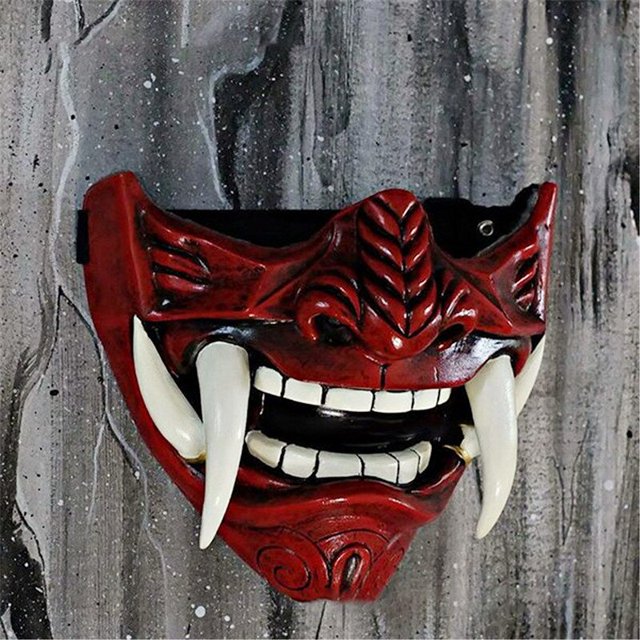 Prajna-Máscara de demonio japonés, fantasma, Guerrero, cara azul, Shura, ninja, escritura de cara completa, utilería para matar, disfraz de Halloween para hombre xuanjing unisex