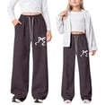 thumbnail image 3 of Hifoo Child Girls Bow Tie Loose Fit Jogger Pants Straight Leg Athletic Trousers With Back Pocket Casual Comfort Playwear Classic Kids Slacks, 3 of 3