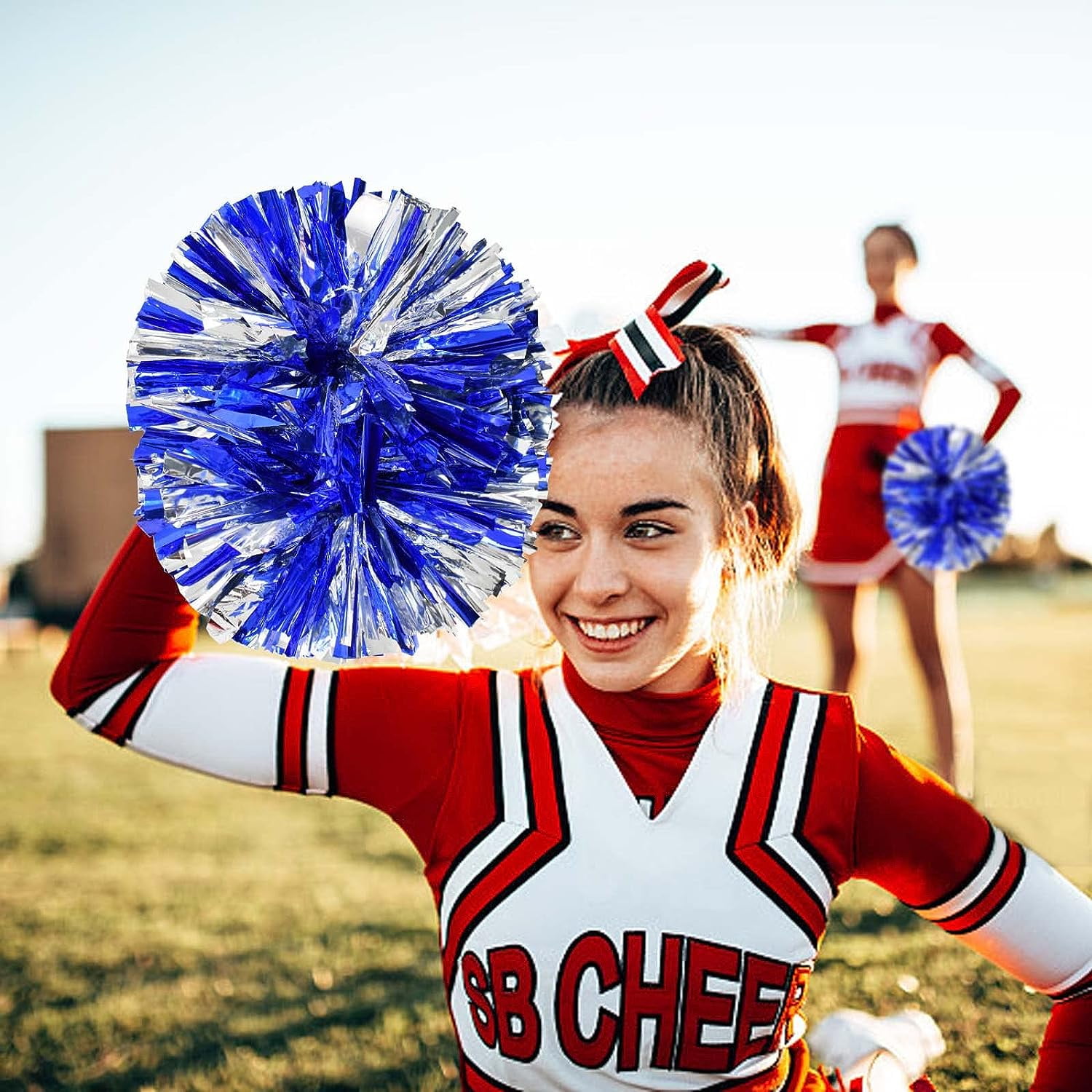 LINLIN Pom Poms Cheerleader 2 Pieces Metallic Cheerleading Pompons Flower Ball, Aerobics Cheerleading Pom Poms, for Sports Dance Cheerleading Pompons Plastic