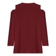thumbnail image 5 of Cavosen Flowy Tops for Women 3/4 Sleeve Soft Cold Shoulder Pullover Shirts V-Neck Casual Plain Blouse Dressy Loose Fit Tees Eyelet Ring Tops Novelty Lightweight Autumn Red L, 5 of 6