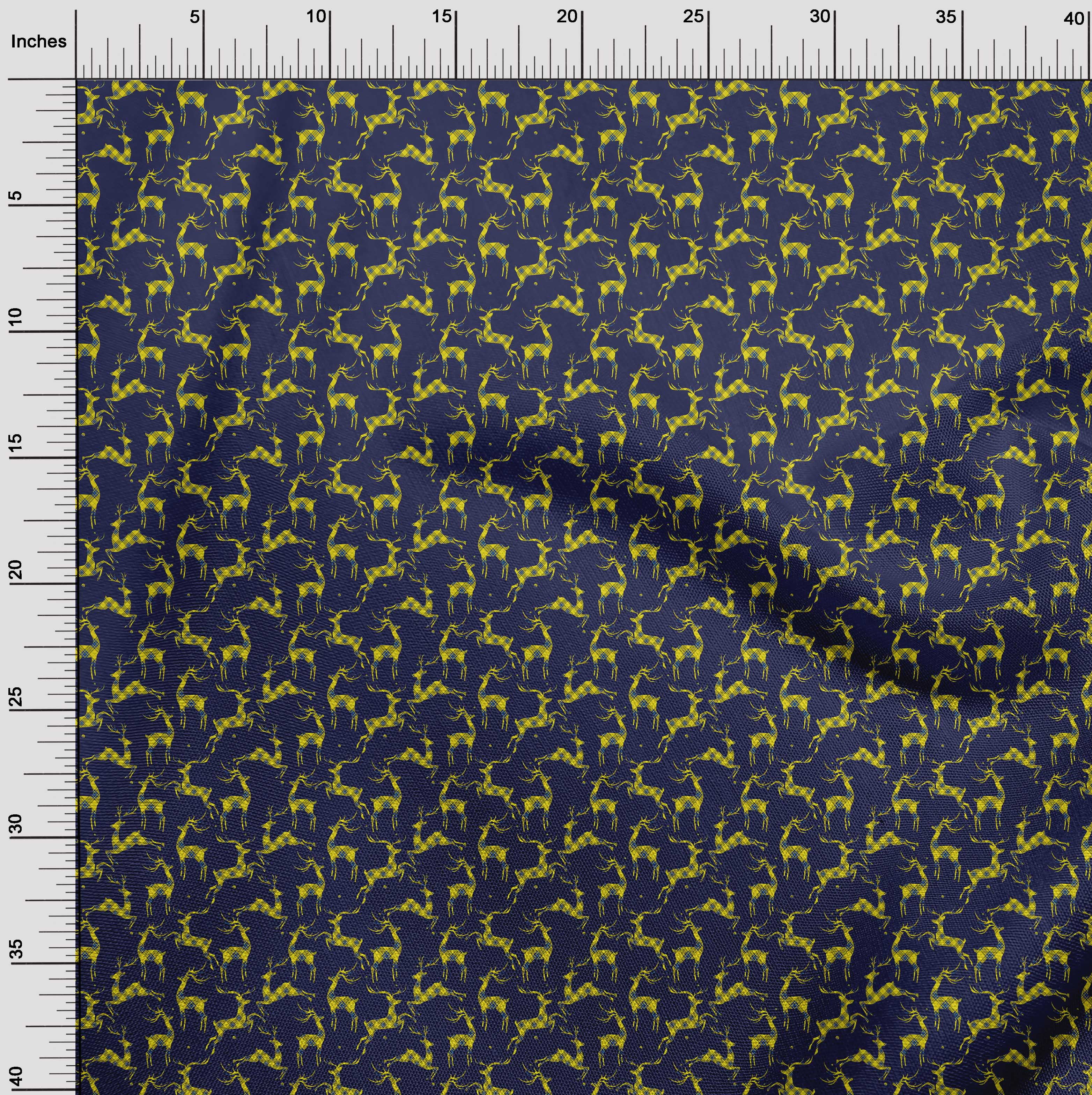 oneOone Cotton Silk Dark Blue Fabric Christmas Reindeer Lumberjack Fabric For Sewing Printed Craft Fabric By The Yard 42 Inch Wide