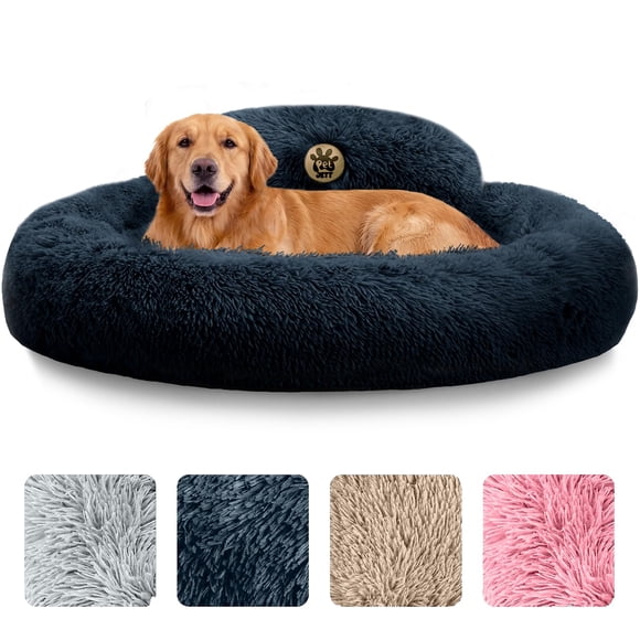 Cama para perro PET JETT grande 91 cm, calmante, tipo donut, suave, gris oscuro