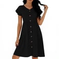 thumbnail image 5 of UPPADA Womens V Neck Midi Dress Button Down Short Sleeve Knee Length Dress Elastic Waist Swing Dresses Casual A Line Dresses with Pockets Black,XXL, 5 of 7