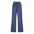 thumbnail image 3 of Enjoytime Wide Leg Pants Woman Casual Cotton Linen Beach Pants with Drawstring Elastic Waist Lightweight Straight Leg Summer Pants for Women 2024 on Clearance, 3 of 5