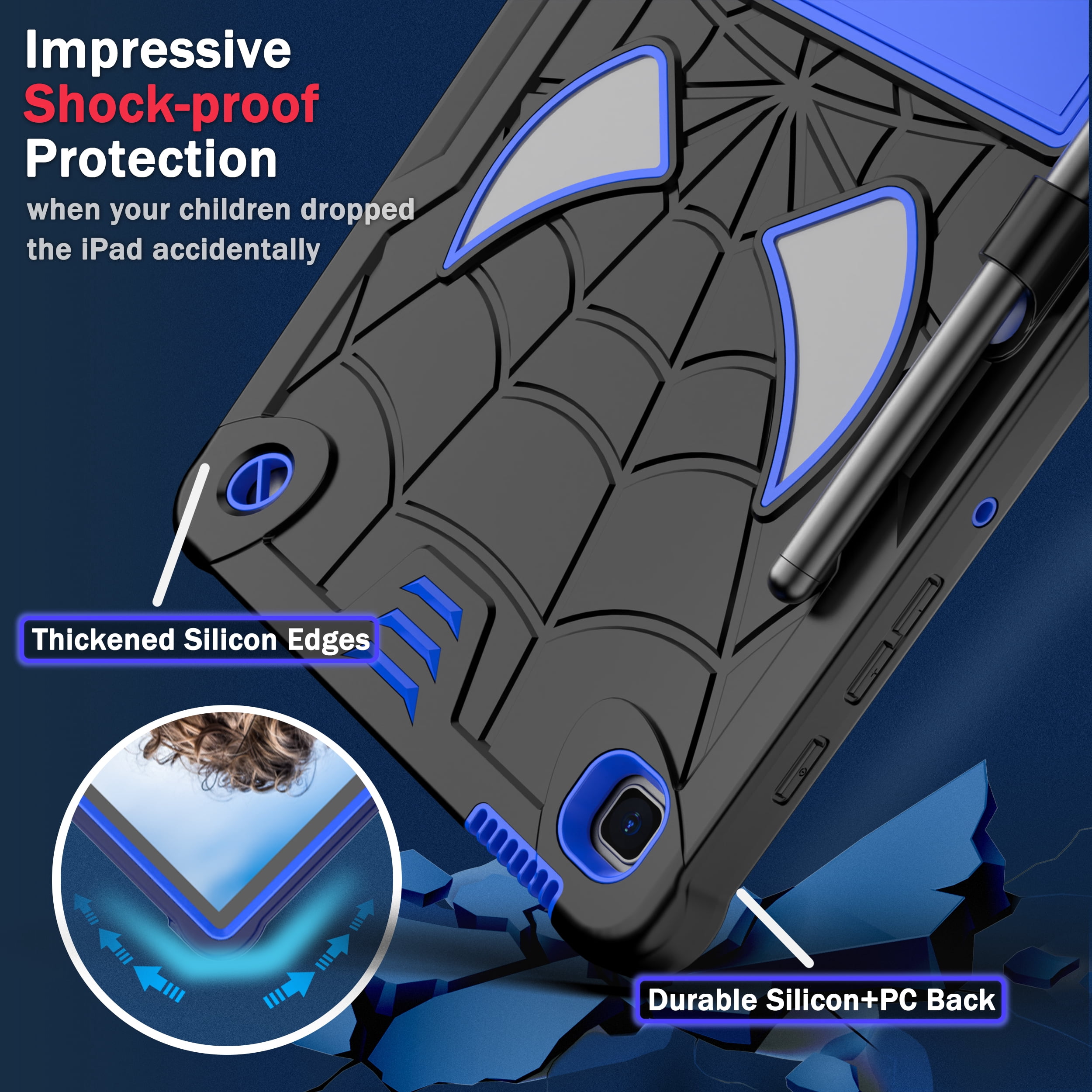 Dteck for iPad Air 5th/4th Gen Case iPad Pro 11 Case 2022/2021/2020/2018 with Pencil Holder, Heavy Duty Hybrid Shockproof Rugged Kids Case with Kickstand Crossbody Shoulder Strap,Black+Blue