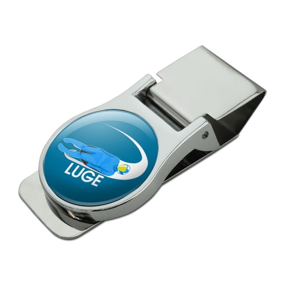 Luge Luger Luging Winter Sport Satin Chrome Plated Metal Money Clip