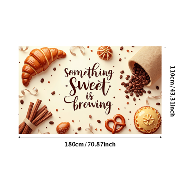 Bannière de Café de Boulangerie Sucrée avec Grains de Croissant, Bretzel à la Cannelle, Café, Décoration d'Événement, de Mariage, de Fête, Bannière de Célébration, Arrière-Plan Publicitaire, Présentoir