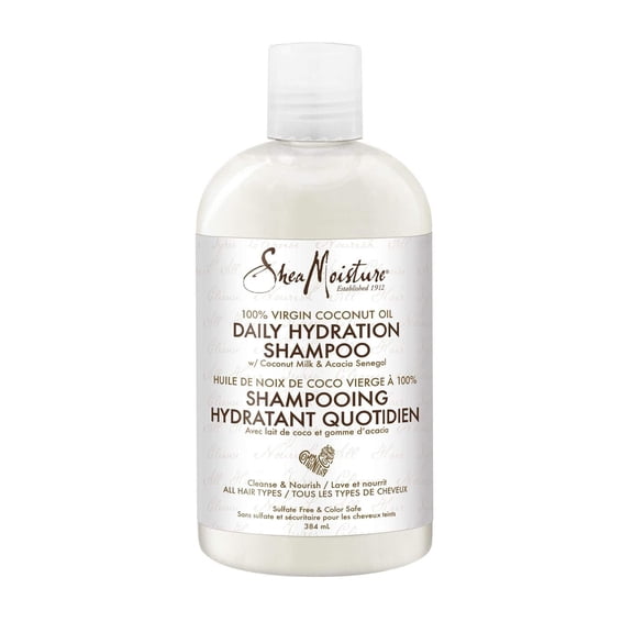 SheaMoisture 100% Virgin Coconut Oil Daily Hydration Nourishing Shine Enhancing Shampoo with Coconut Milk & Acacia Senegal, 12.98 fl oz
