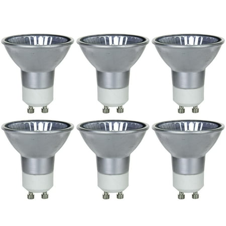 Gu10 Fluorescent Bulbs - 6 Pack Sunlite 50 Watt, 38° Flood, Silver Back MR16 Mini Reflector with Cover Guard, GU10 Base