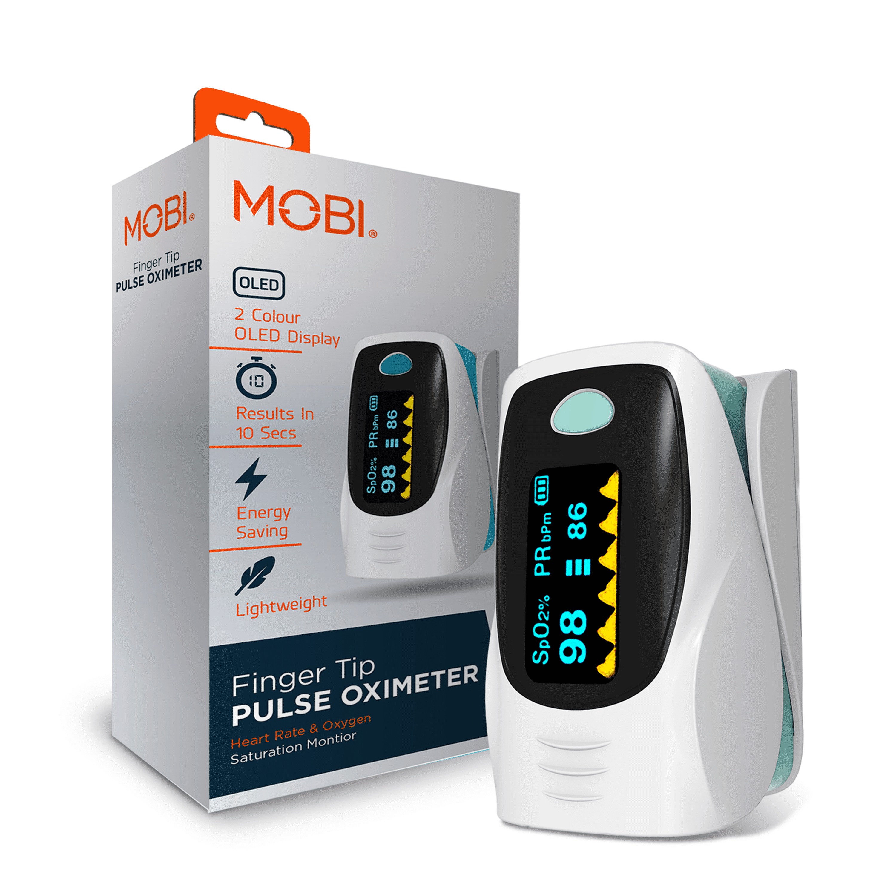 MOBI Fingertip Pulse Oximeter Heart Rate & Oxygen Level Monitor for