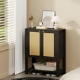 thumbnail image 3 of EDTara Freestanding 40-Inch Rattan Shoe Cabinet, Farmhouse Wooden Unit With Adjustable Shelves and Open Display Shelf, 3 of 7