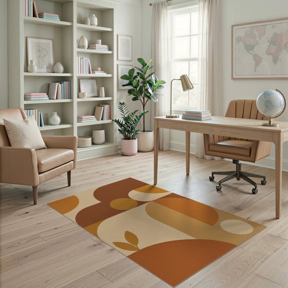 ODIKA 4'x6' Earthy Tones Retro Geometric Design Washable Area Rug Bold Mid-Century Modern Abstract Style for Bedroom, Reading Nook, Pet Friendly & Non-Shedding